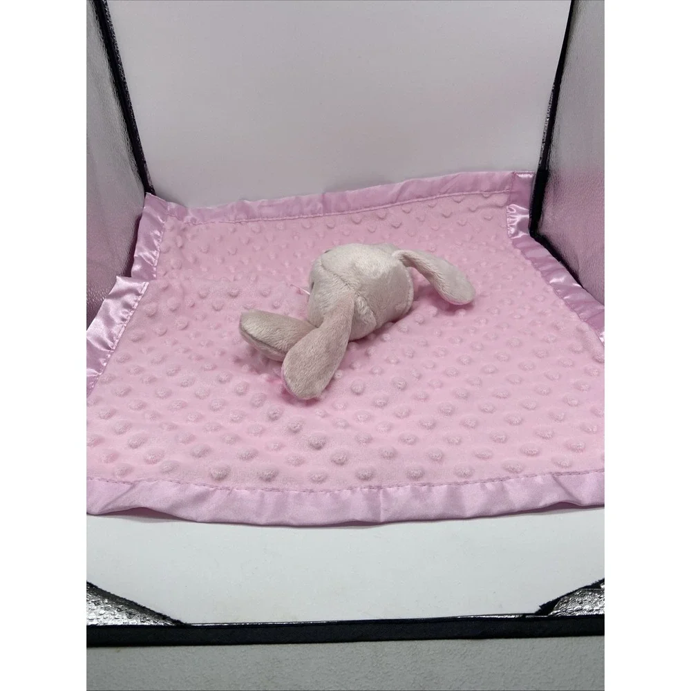 Pro Goleem Pink Bunny Security Blanket Minky Dot Satin Trim Lovey 16x16
